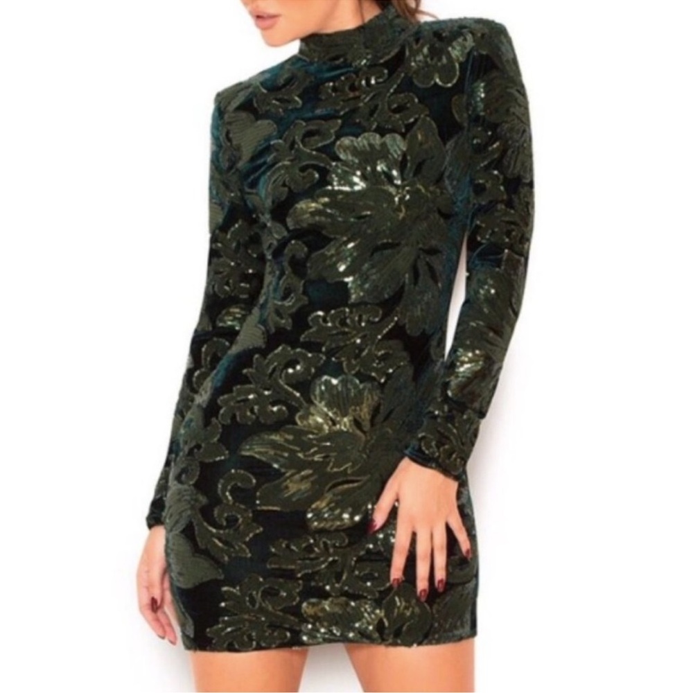 House of CB Green Velvet sequin mini Dress